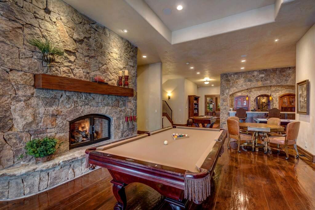 Basement Game Room with Pool Table and Custom Bar - Basement Finishing Project Pickering